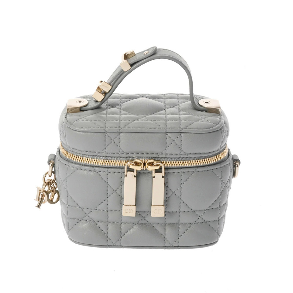 CHRISTIAN DIOR Lady Vanity Blue Gray Leather Handbag